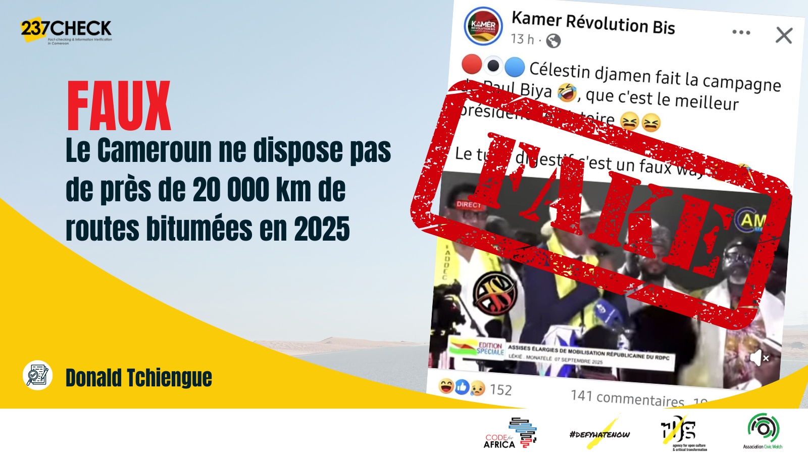 FAUX : Le Cameroun ne dispose pas de près de 20 000 km de routes bitumées en 2025 